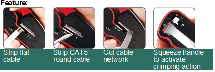Tele Crimper Terminal: 6 & 8 position modular plug RJ45 for Cat5, Cat6, Cat7, RJ11 / RJ12.